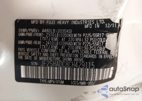 2012 Subaru Forester 2.5X Premium из США, поврежденный, VIN JF2SHADC8CH429115